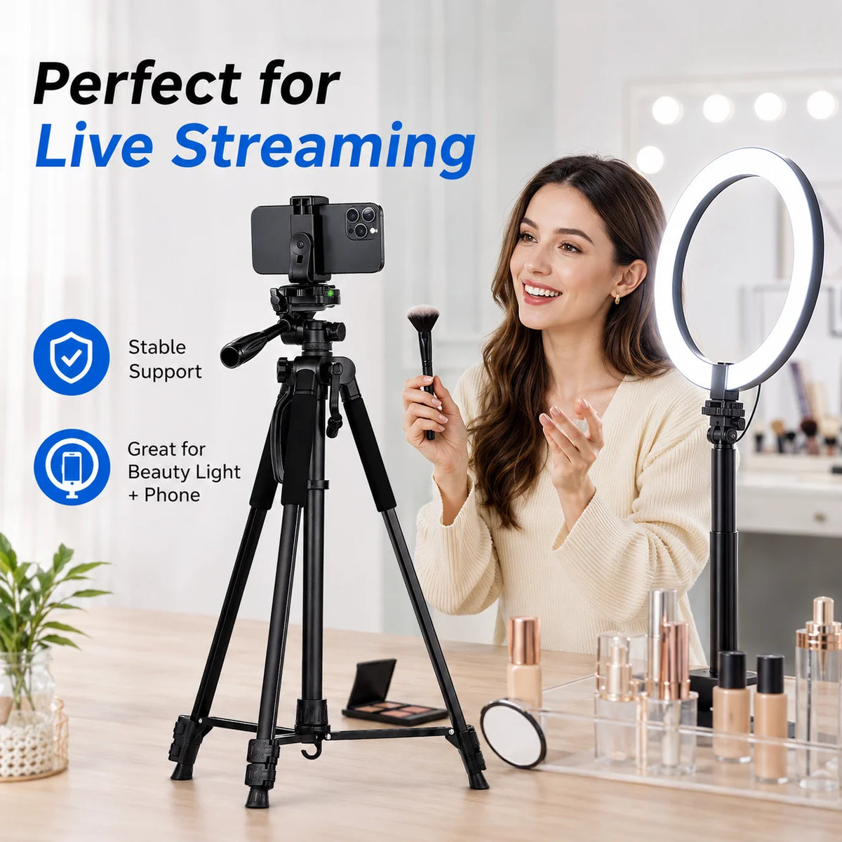 360° Camera Tripod Stand, Portable Photography Tripod for Phone, Telescope, Projector, Action Camera, Selfie, Live Streaming & V