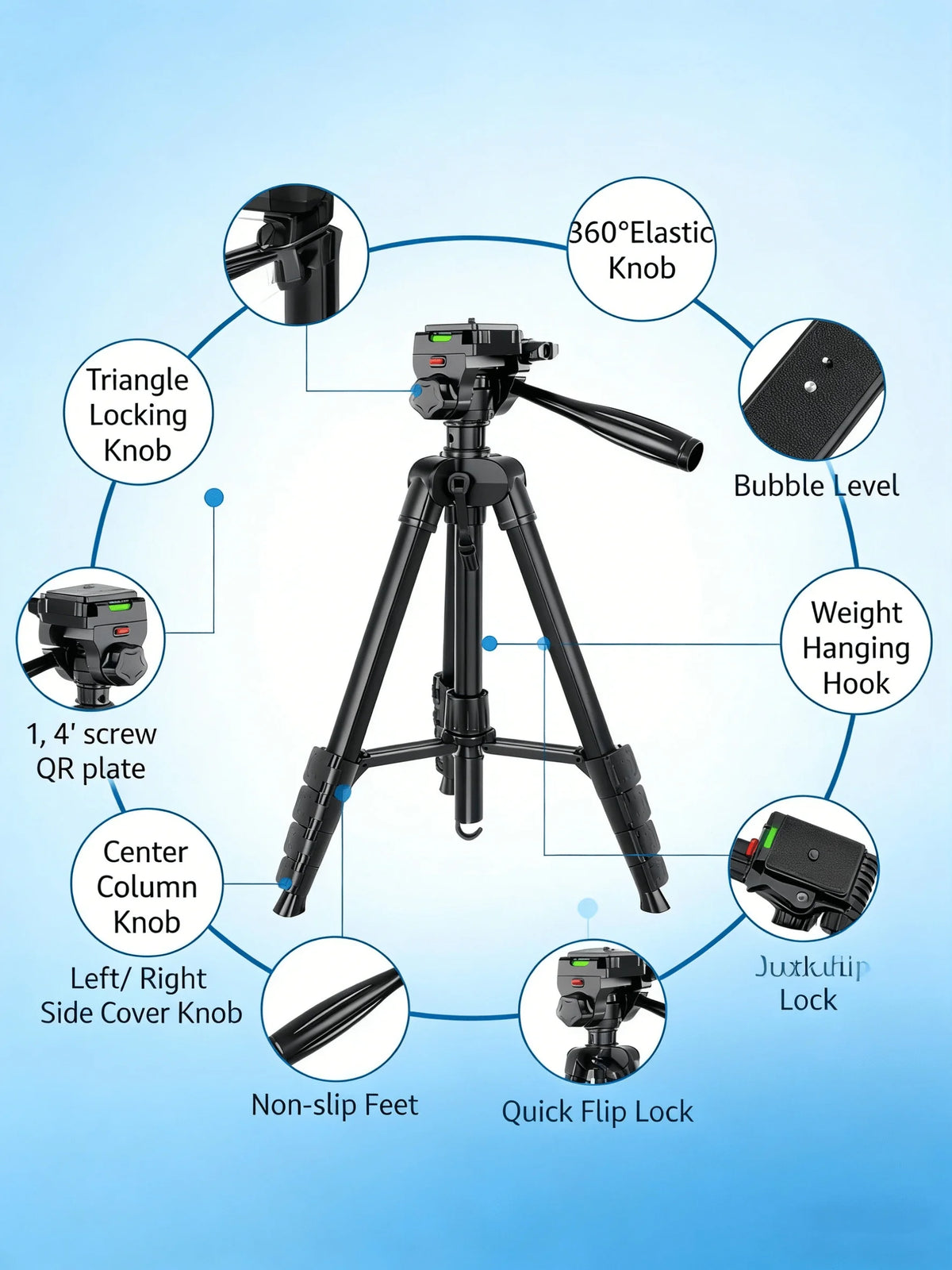 Professional 73 Inch Camera Tripod Heavy Duty Stand with Phone Holder Travel Bag for DSLR SLR DV Projector Photography