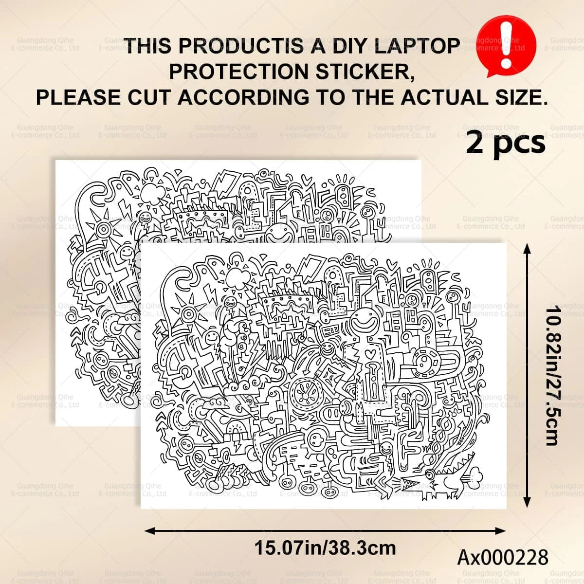2Pcs Black White Doodle Laptop Skin, Waterproof Vinyl Graffiti Laptop Decal Art Stickers for MacBook HP Dell Universal Laptop