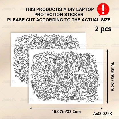 2Pcs Black White Doodle Laptop Skin, Waterproof Vinyl Graffiti Laptop Decal Art Stickers for MacBook HP Dell Universal Laptop