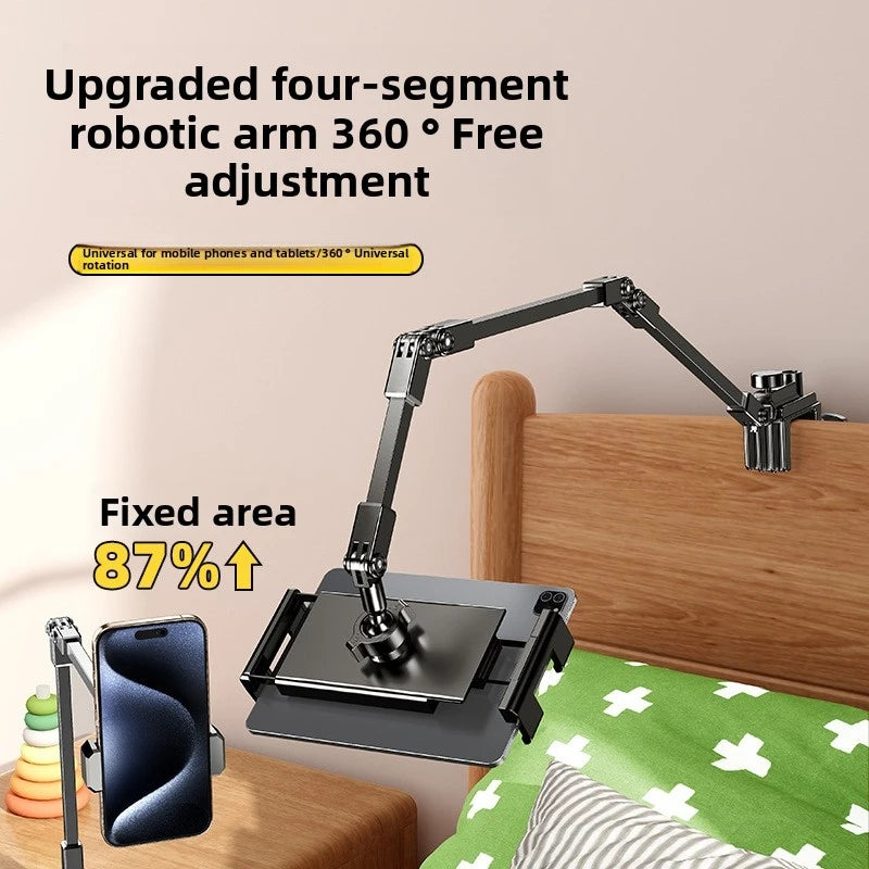 All-metal cantilever lazy overhead phone holder for desktop live streaming, bedside adjustable tablet for iPad bracket