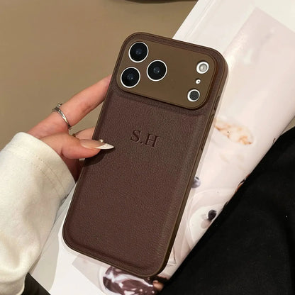 Personalized Luxury Customized Name 3D DIY Hot Engrave Faux Leather Phone Case For iPhone 17Pro Max 16 15 14 13 Pro Max Plus Air