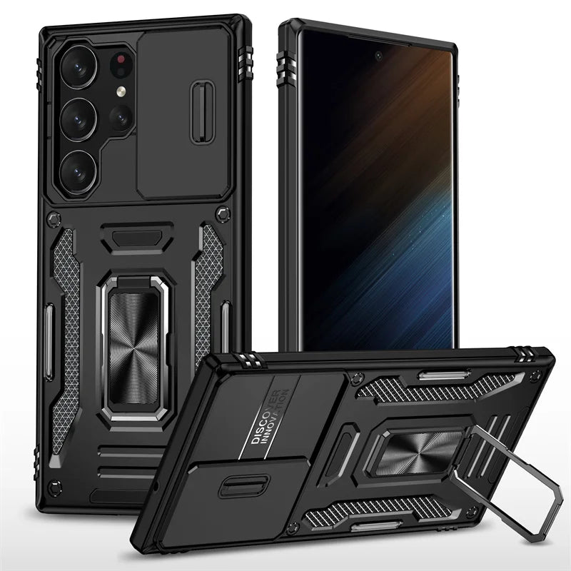 Rotating Ring Stand Slide Camera Lens Military Grade Armor Case For Samsung Galaxy S26 S25 S24 S23 S22 S21 Ultra Plus FE Cover