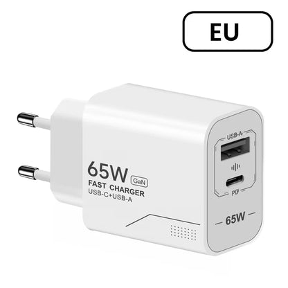 65W GaN USB C Charger 2-Port Fast Charging Phone Charger Power Adapter For iPhone Samsung Xiaomi Type C EU/US Plug Wall Charger