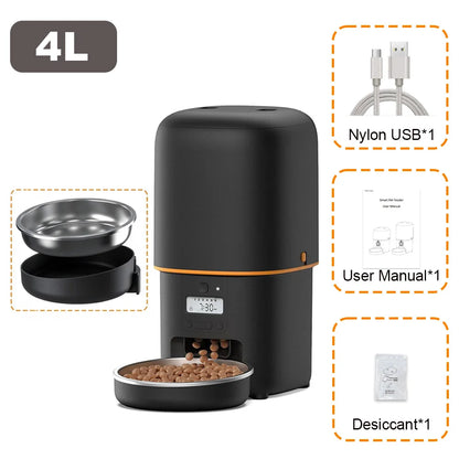 NITYERS 4L Automatic Cat Feeder, Smart Pet Food Dispenser with Key Control, Voice Recorder, Dual Power Supply, Timed Auto Dog Feeder with Stainless Steel Bowl