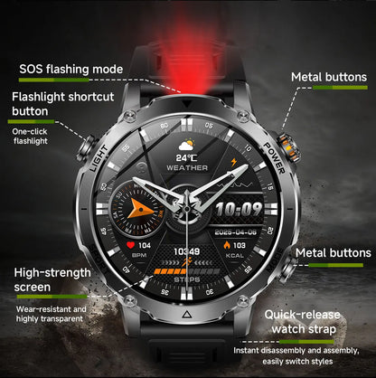 2026 New TANK Ultra 1400mAh Battery Military Smart Watch 10ATM Waterproof Heart Rate Tactical LED Flashlight Men Sports Bracelet
