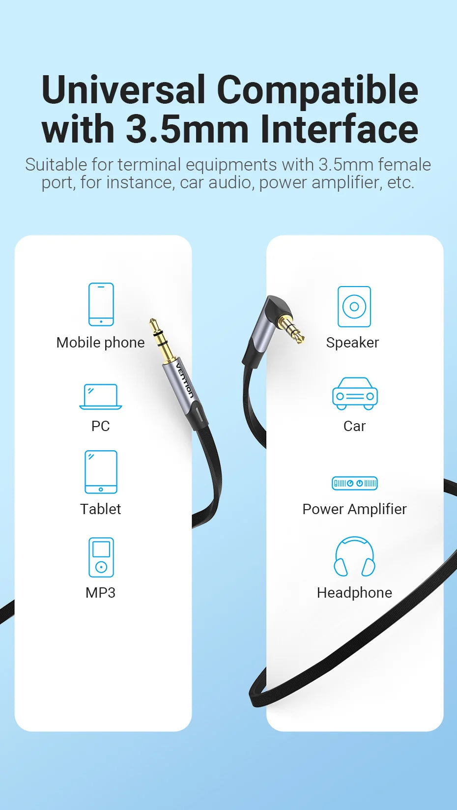 Vention Jack 3.5mm Aux Cable Male to Male 3.5mm Audio Cable Jack for JBL Xiaomi Oneplus Headphones Speaker Cable Car Aux Cord