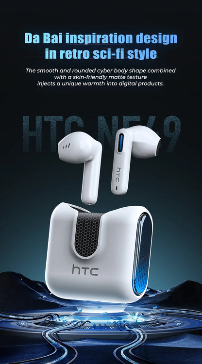 HTC Wireless Bluetooth Earphones Low Latency Gaming Headphones USB-C 30Hrs Playback Comfortable Earbuds With Noise Canceling Mic