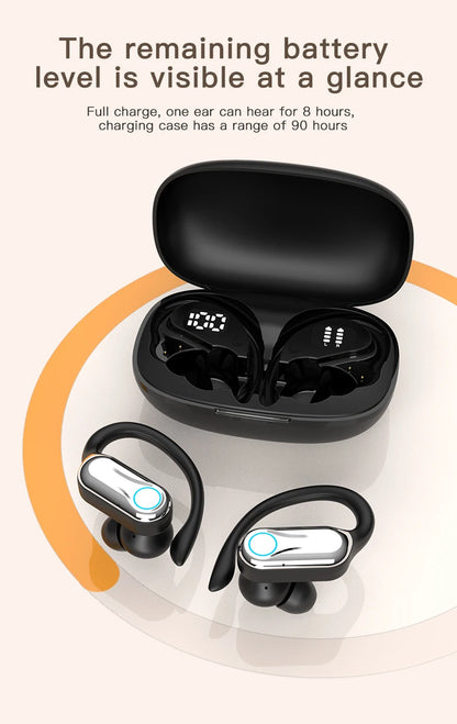 TWS Bluetooth Earphones With Microphones Sport Ear Hook LED Display Wireless Headphones HiFi Stereo Earbuds Waterproof Headsets