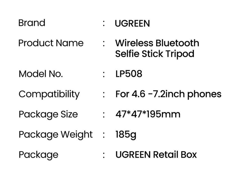 【New-in Sale】UGREEN Bluetooth Selfie Stick Tripod Stand 750mm Extended 10m Bluetooth Remote Shutter Universal For IOS Android
