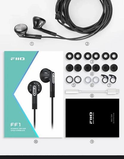 FiiO FF1 Wired in Ear Headphones Ergonomics Lightweight Portable Earbuds Beryllium Plated Diaphragm Detachable Cable Headphones