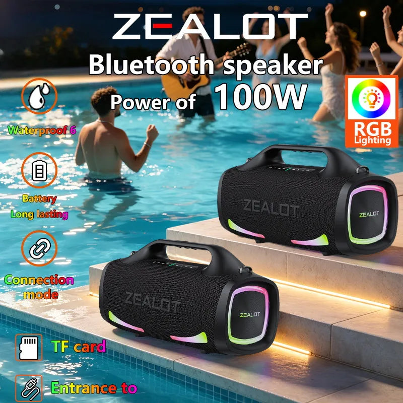 Zealot S79 100W Wireless Speaker, Portable Subwoofer Speaker, Hi-Fi Sound Quality, Dual Pairing, Fast Charging, 24000mAh.