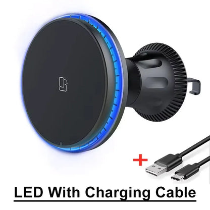 LED/RGB Magnetic Car Wireless Charger For iPhone 12 13 14 15 Pro Max Macsafe Car Phone Holder Stand Mount Fast Charging Station