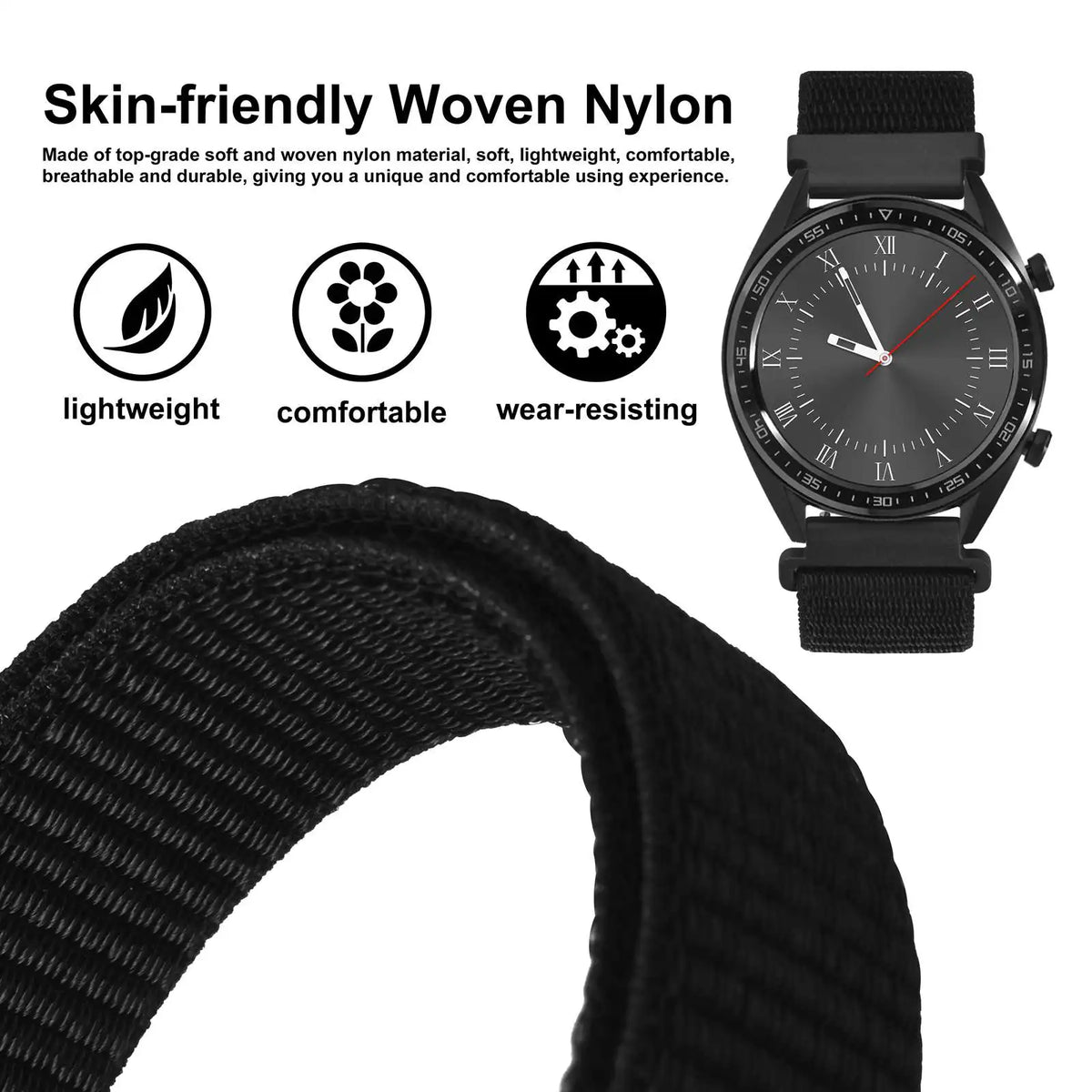 WOCCI 2PCS Nylon Watch Strap for smart watch 18mm 20mm 22mm bracelet belt for men women with hook and loop fastener watchband