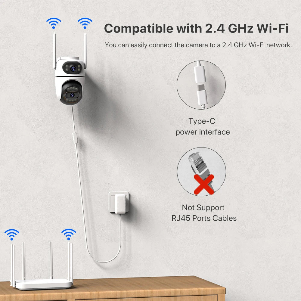 8MP 4K HD Wifi PTZ Camera ICsee APP Dual Lens Dual Screens Video Surveillance IP Camera Ai Tracking Outdoor Home Security CCTV