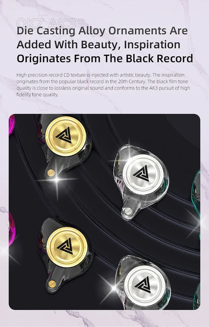 QKZ AK3 FiLe Wired Earphone with Microphone HiFi Music Monitor Bass Headphones Noise Cancelling Headset For Sport Gaming Earbuds