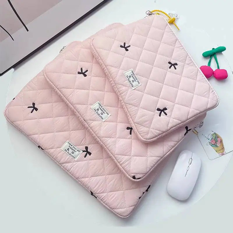 New Bowknot Fluffy Laptop Bag 11/13/15In Shockproof Tablet Sleeve Case Printing Computer Cover Bag for iPad Tablet Protection