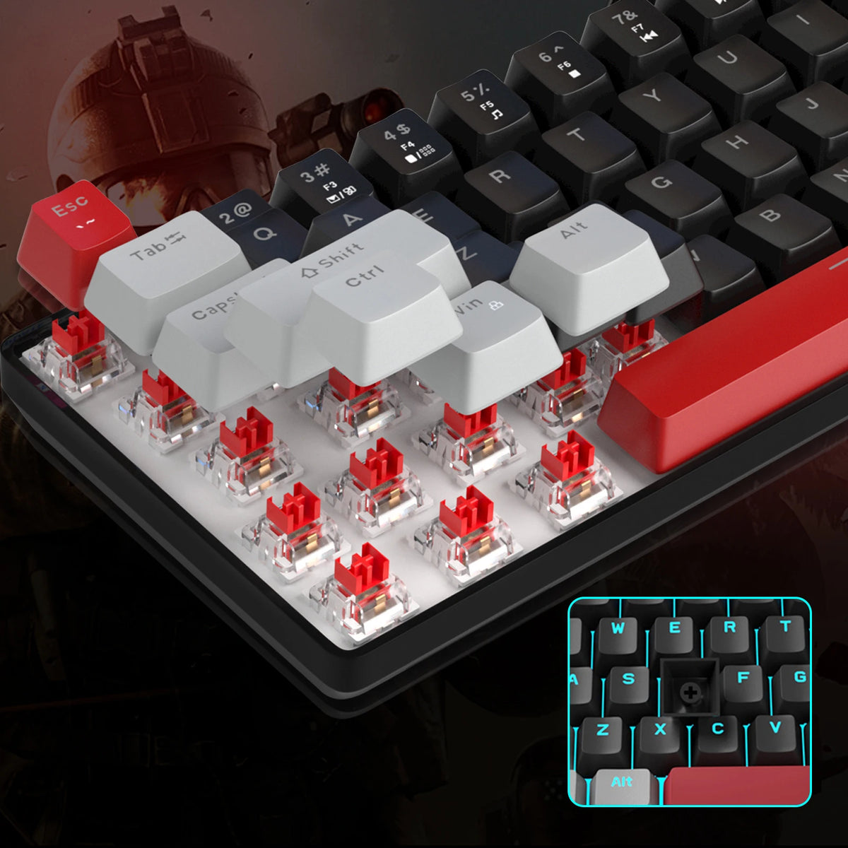 FocusOnPC MK-BOX Portable 60% Mechanical Gaming Keyboard, 68 Keys Compact Wired Keyboard with LED Backlight for Gaming & Office, Compatible with PC, Laptop & Mac, Free Random Mouse Pad Included