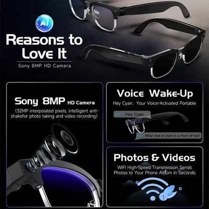 2026New AI Smart Glasses 120+Language Translation 800W Pixel Camera Video Music Player Call Business 8K Color Change Glasses Men
