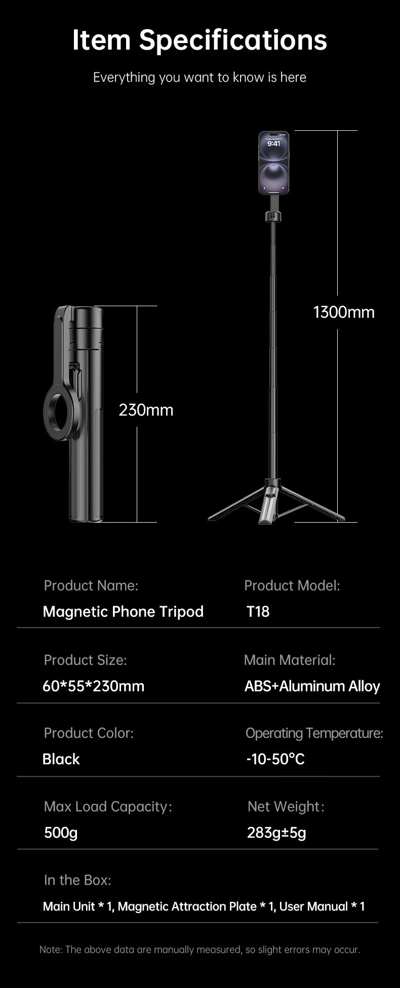 T18 Magnetic Phone Tripod Wireless Phone Grip Selfie Stick Desktop Tripod
