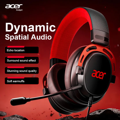 Acer Ohw346 Wired Gaming Headset with Ultra-High-Definition Large Diaphragm Spatial Surround Audio, Soft and Skin-Friendly Materials, Fully Encloses the Ear for Comfortable Wearing Without Applying Pressure on the Head