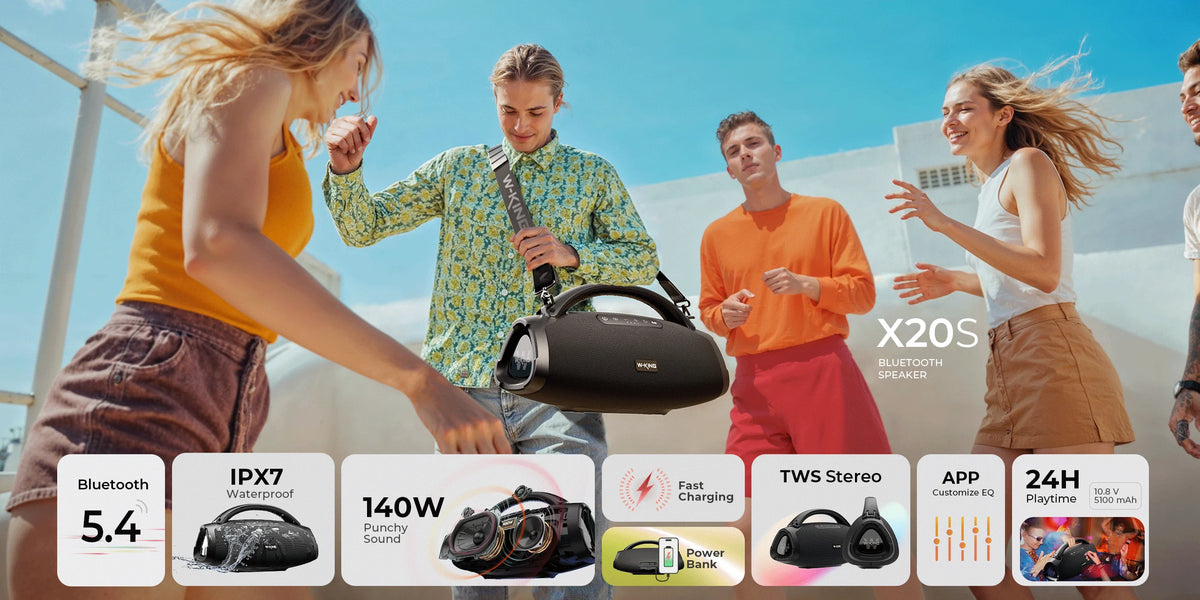 W-KING X20S Portable Bluetooth Speakers, 280W Stormbox Power With Subwoofer Ipx7/Guitar Input/Power Bank, TWS Connection Outdoor