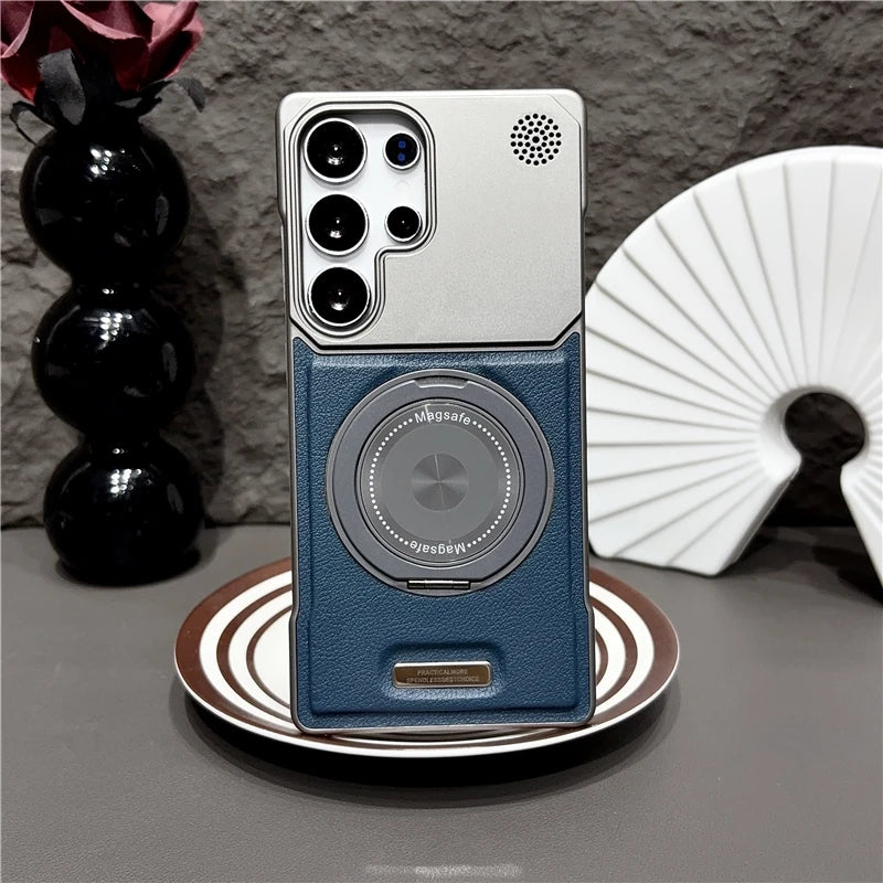 360 Rotating Bracket Hard PC Phone Case For Magsafe Samsung S26 S25 S24 S23 S22 Ultra Plus Magnetic Stand Holder Frameless Cover