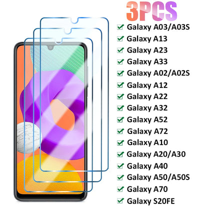 3PCS Protective Glass for Samsung A52 A32 A72 A02 A12 A22 Screen Protector on Samsung A30S A10 A20 A50 A70 A03 A13 A23 A33 Glass