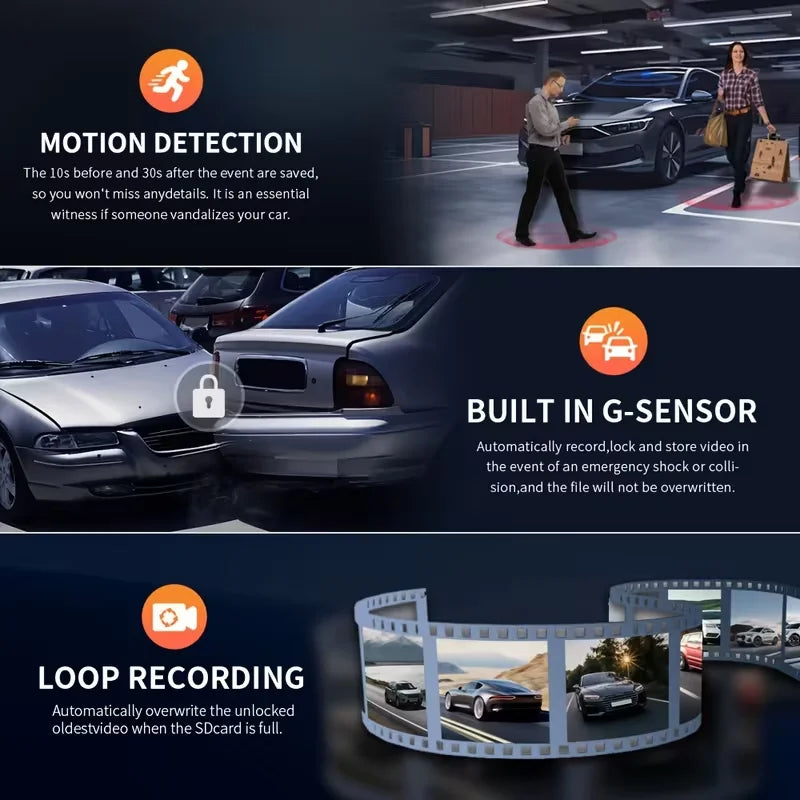 2 Camera Dash Cam W/ IR Night Vision Loop Recording & 2" IPS Screen 1080P ， DVR recorder, video recorder, Vehicle DVR