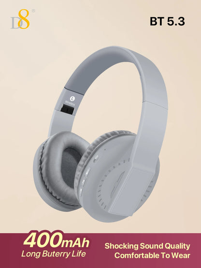 D8 Over Ear  Headphones,  Wireless and Wired Headset Built-in Microphone,  Micro SD Card Slot - (Stealth)  40H Playtime