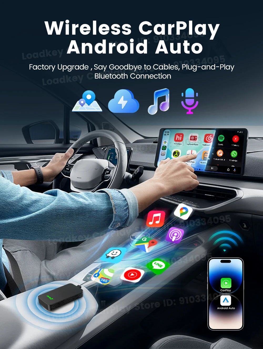 Carlinkit 5.0 2air Wireless CarPlay Android Auto Wireless Adapter 2in1 Plug and Play Auto Connection 5.8Ghz WiFi Bluetooth GPS