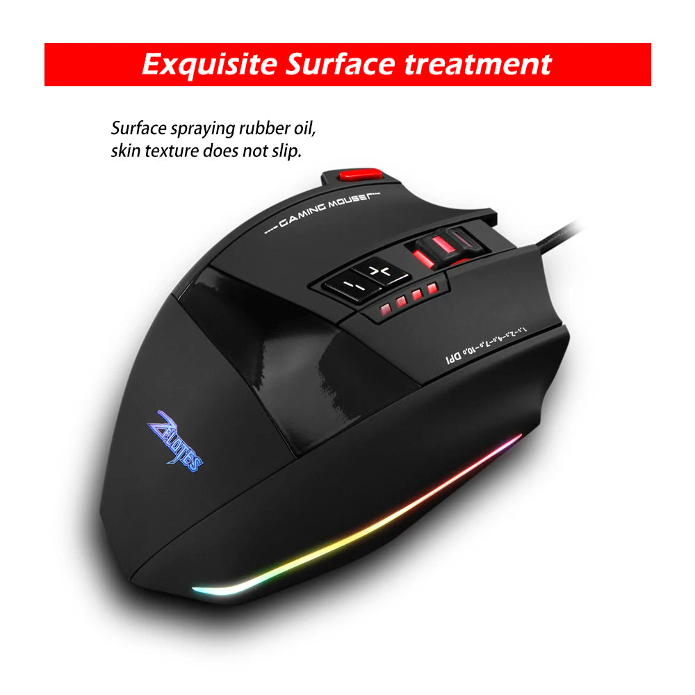 ZELOTES C13 Wired Mouse 10000DPI Programmable Gaming Mouse 13 Buttons RGB Light Laser Mouse for Gamer Computer PC Laptop