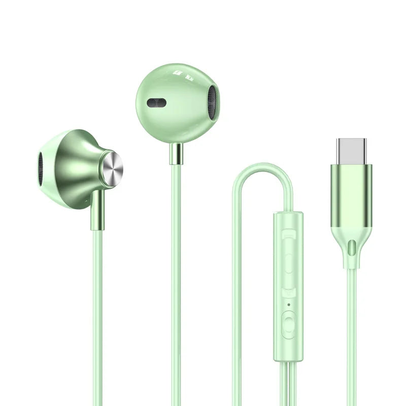 USB Type C Headphones HiFi Bass Stereo Volume Control Music 3.5mm Wired Earbuds With Mic For Galaxy S24 Ultra iPhone 15 Pro Max