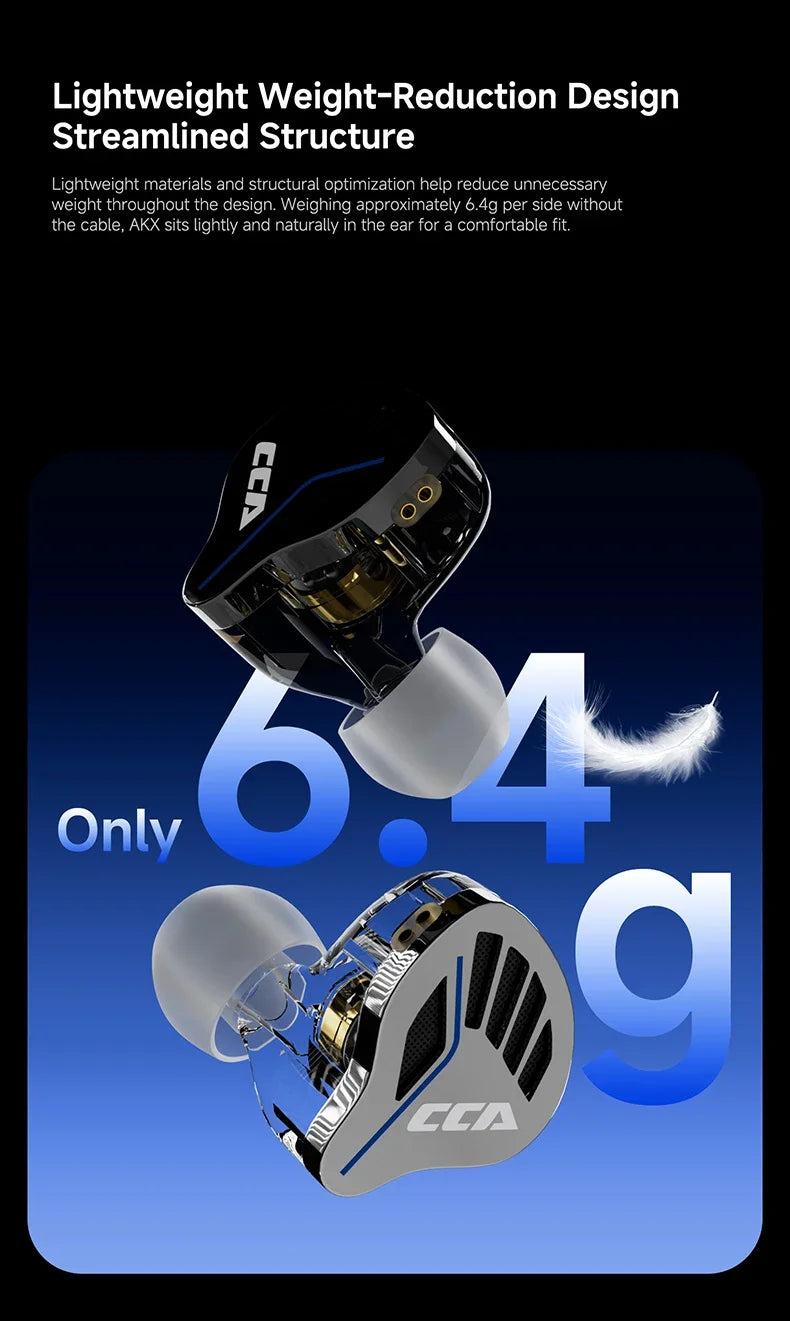 CCA-akx Wired In-Ear Headphones for Live Monitoring, High-Quality HiFi, 3.5mm Interface with Dedicated Anchoring.