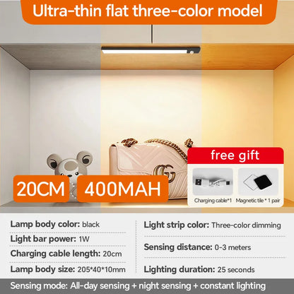 USB Rechargeable Motion Sensor LED Light, Black & White Available - Under Cabinet Lighting for Kitchen Home Indoor  LED Lighting