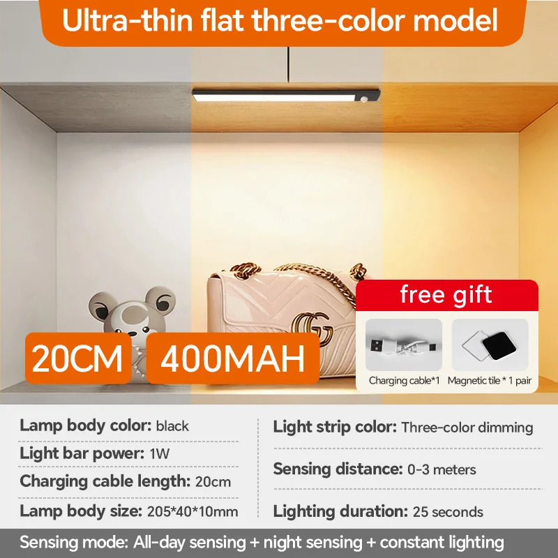 USB Rechargeable Motion Sensor LED Light, Black & White Available - Under Cabinet Lighting for Kitchen Home Indoor  LED Lighting