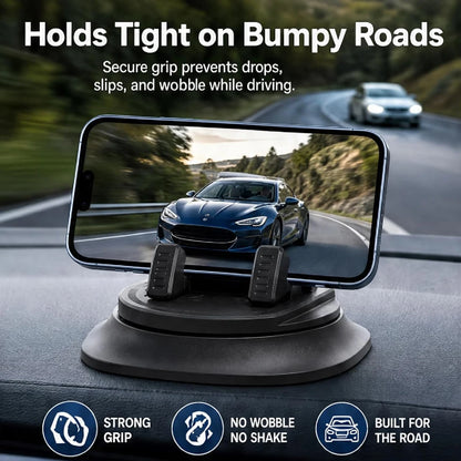 One-Hand Operated Dash Phone Clip, Shockproof 360° Rotatable Holder for Car, Perfect Angle Adjustable for Landscape & Portrait
