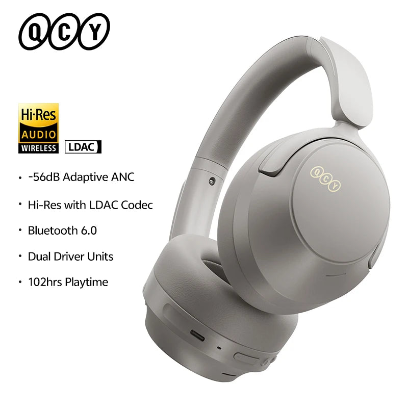 QCY Wireless Bluetooth 6.0 BH25H3SA Headphone 3D Spatial Audio Earphone -56dB Adaptive ANC 53mm Driver Foldable Over Ear Headset