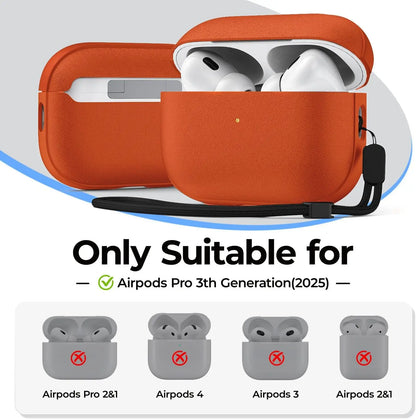 For AirPods Pro 3 Leather Pattern TPU Case Cover Accessories Cute Skin Full Protector Cover with Keychain for AirPods Pro 3 Case