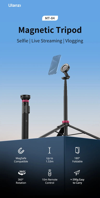 Ulanzi MT-84 Portable Bluetooth Selfie Stick Smartphone Tripod Quick Release With Wireless Bluetooth Controller For iPhone 15 14