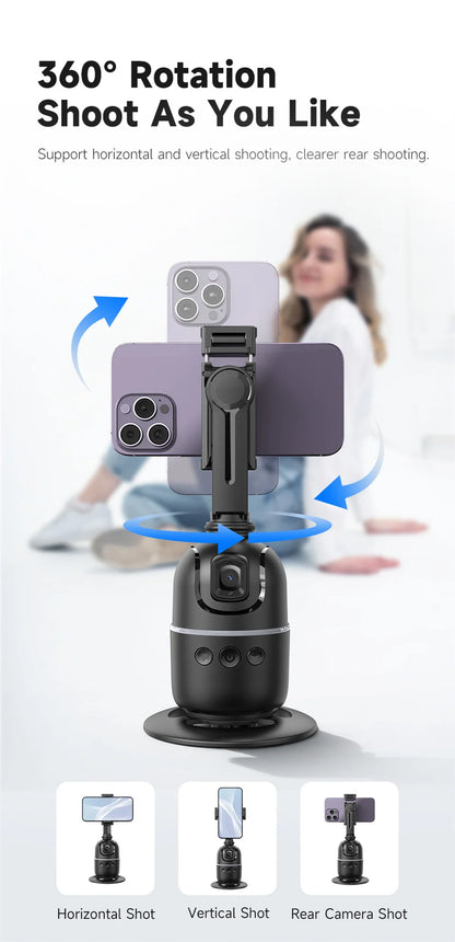 Selfie Stick Stabilizer 360° Auto Face Tracking AI Gimbal All-in-One Desktop Phone Holder Tripod for Smartphone Video Vlog Live