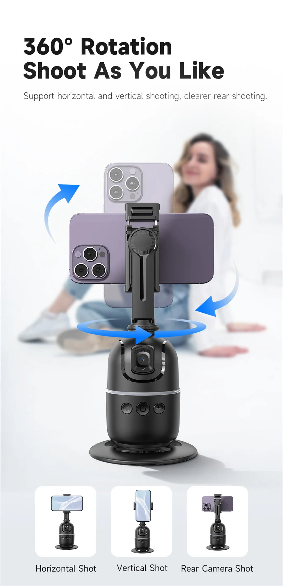 Selfie Stick Stabilizer 360° Auto Face Tracking AI Gimbal All-in-One Desktop Phone Holder Tripod for Smartphone Video Vlog Live