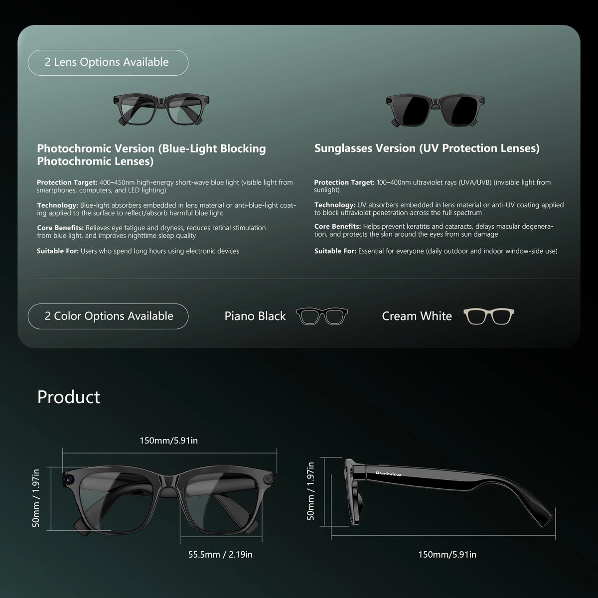 Blackview BV300 4K AI Glasses Color-Changing Smart Translation Glasses Photo Video Recording Waterproof Call Smart Sunglasses