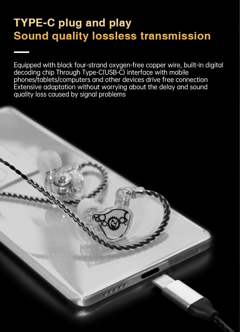 ND Venus Type C/3.5mm Wired Headphones Dynamic Drive HiFi Bass Stereo Music Earphones Noise Cancelling Game Headset For Phone PC