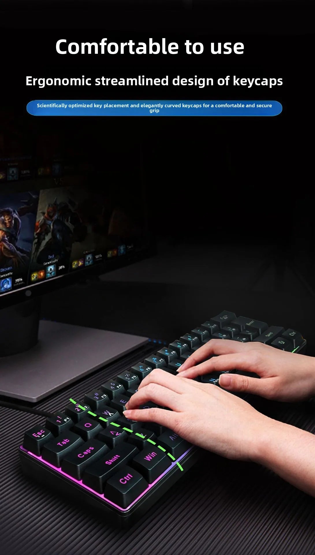 Teclado RGB Gamer 60% Keyboard Ergonomic Mini PC White Computer Keyboard Portable Backlit USB Wired Black Clavier Ordinateur