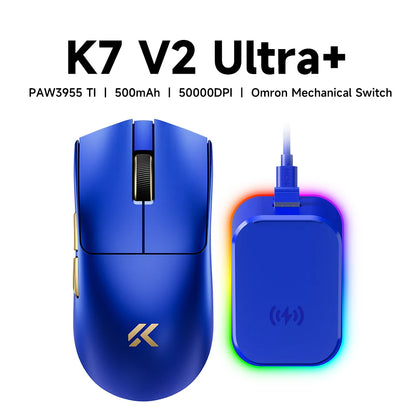 MCHOSE K7 V2 Wireless Gaming Mouse PAW3955 TI Dual 8K Polling Rate 50000DPI Lightweight Magnetic Wireless Charging Dock Esports
