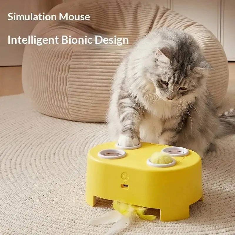 Whack A Mole Smart Cat Toy Automatic Pop-Up Rechargeable Feather Toy for Cats Interactive Playing Kitten Training Pet Supplies