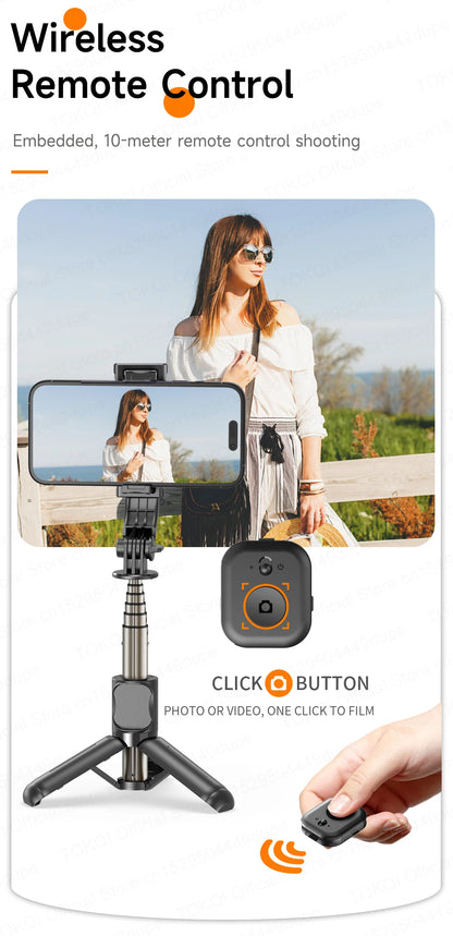 TOKQI Mini Selfie Stick Tripod with 3 Color Fill Light Detachable Holder 360 Rotation Bluetooth Remote for Vlog Live Streaming