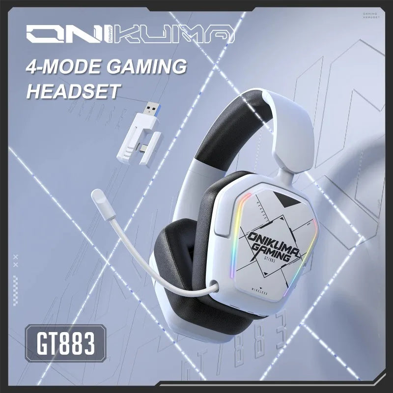 ONIKUMA GT883 Wireless Headset Gaming Headphones Four Mode Bluetooth 5.4 2.4G Low Latency RGB Light Foldable Earphones With Mic