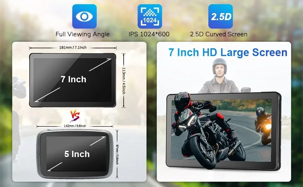 Jansite 5/7 inch Carplay Motorcycle DVR Navigation GPS Wireless CarPlay Android Auto IPX7 Display Screen Portable Moto Monitor